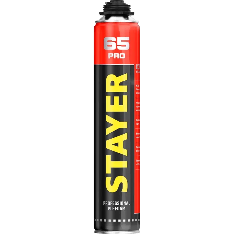 STAYER PRO 65, 800 мл, выход до 65 л, пистолетная, всесезонная, монтажная пена, Professional (41137)