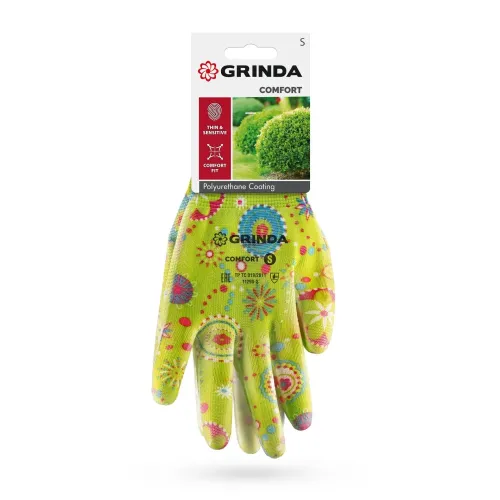 GRINDA COMFORT, S (7), садовые перчатки с прозрачным полиуретановым покрытием, зелёные, 13 класс (11290-S)