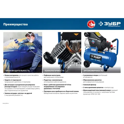 ЗУБР 320 л/мин, 50 л, 2200 Вт, масляный компрессор, Профессионал (КПМ-320-50)