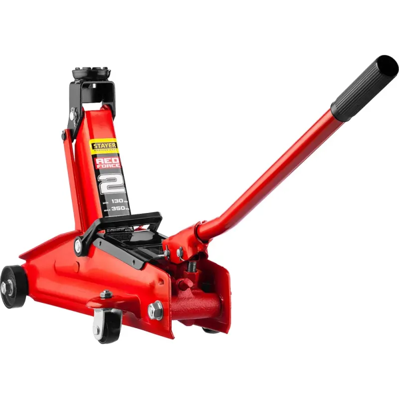 STAYER R-28 RED FORCE, в кейсе, 2 т, 130 - 350 мм, подкатной домкрат для легковых а/м, Professional (43153-2-K)