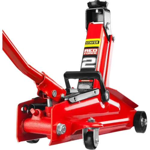 STAYER R-28 RED FORCE, в кейсе, 2 т, 130 - 350 мм, подкатной домкрат для легковых а/м, Professional (43153-2-K)