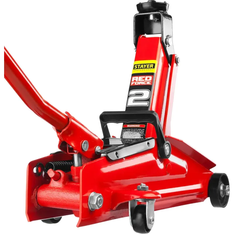 STAYER R-28 RED FORCE, в кейсе, 2 т, 130 - 350 мм, подкатной домкрат для легковых а/м, Professional (43153-2-K)