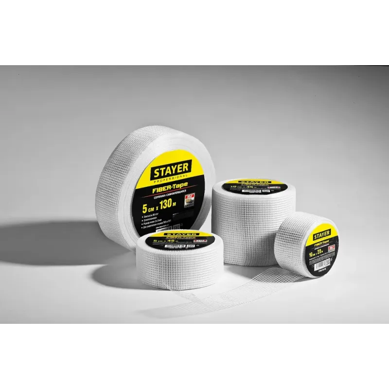 STAYER FIBER-Tape, 5 см х 45 м, 3 х 3 мм, самоклеящаяся серпянка, Professional (1246-05-45)