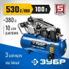 ЗУБР 530 л/мин, 100 л, 3000 Вт, ременной масляный компрессор, Профессионал (КПМ-530-100)