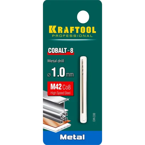KRAFTOOL COBALT-8, 1.0 х 40 мм, сталь М42, HSS-Co(8%), сверло по металлу (29656-1)