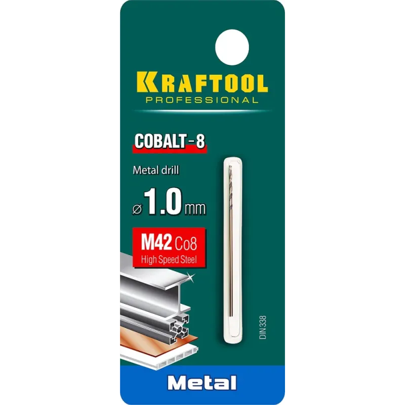 KRAFTOOL COBALT-8, 1.0 х 40 мм, сталь М42, HSS-Co(8%), сверло по металлу (29656-1)