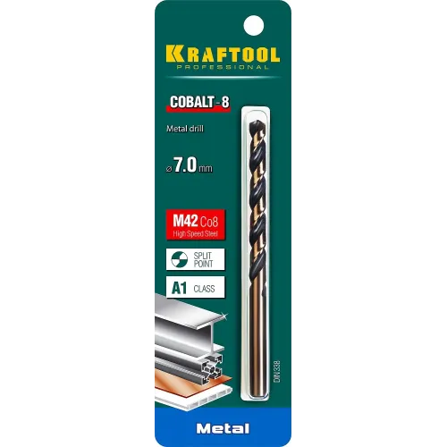 KRAFTOOL COBALT-8, 7.0 х 109 мм, сталь М42, HSS-Co(8%), сверло по металлу (29656-7)