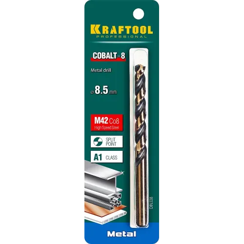 KRAFTOOL COBALT-8, 8.5 х 117 мм, сталь М42, HSS-Co(8%), сверло по металлу (29656-8.5)