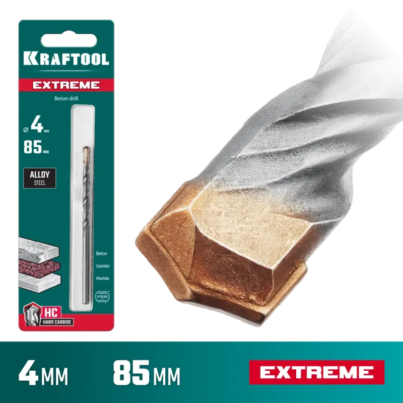 KRAFTOOL Extreme, 4 х 85 мм, цилиндр. хвостовик, сверло по бетону (29166-085-04)