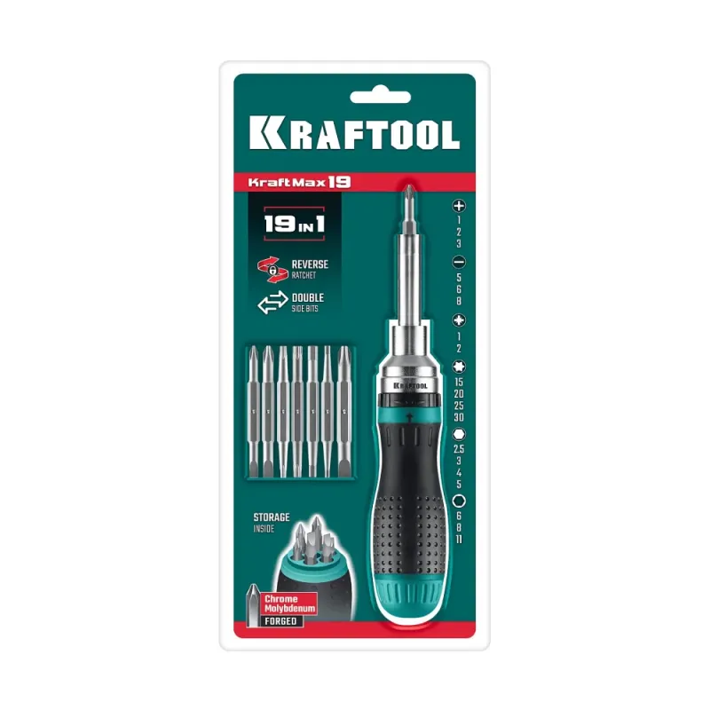 KRAFTOOL 19-в-1 KraftMax 19, Реверсивная отвертка с битами (25862)