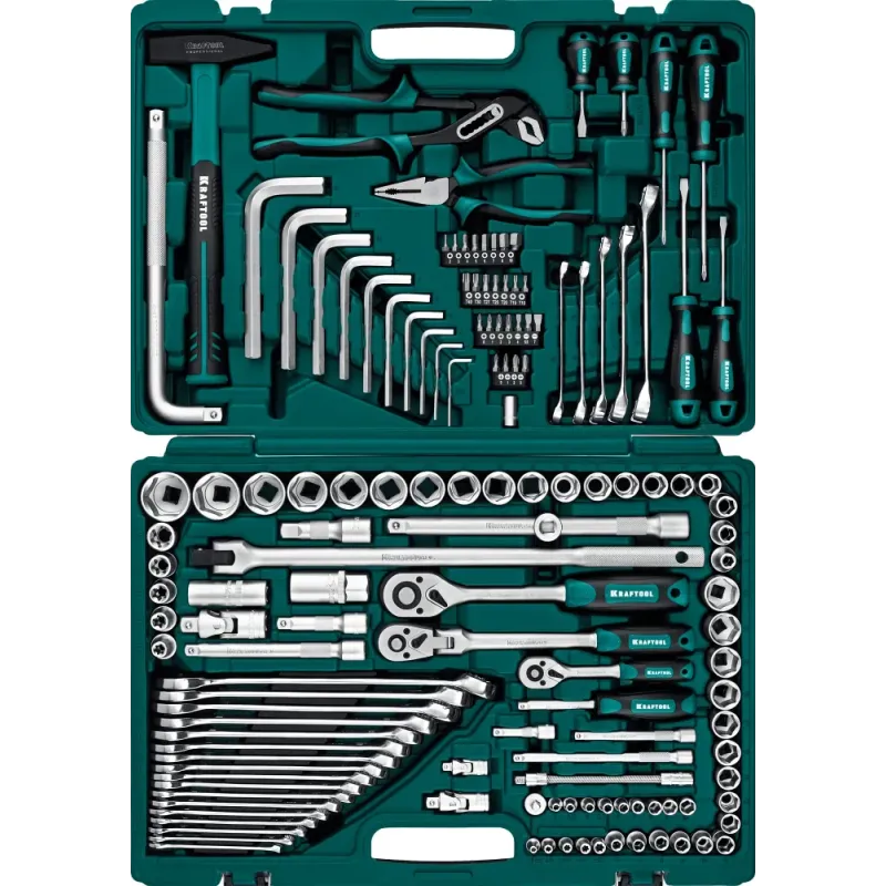 KRAFTOOL EXTREM-142, 142 предм., (1/2″+3/8″+1/4″), универсальный набор инструмента (27889-H142)