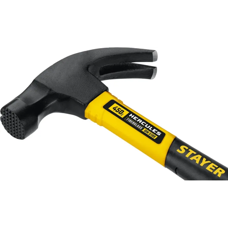 STAYER Hercules-M, 450 г, молоток-гвоздодёр столярный с фиберглассовой рукояткой, Professional (2027-450)