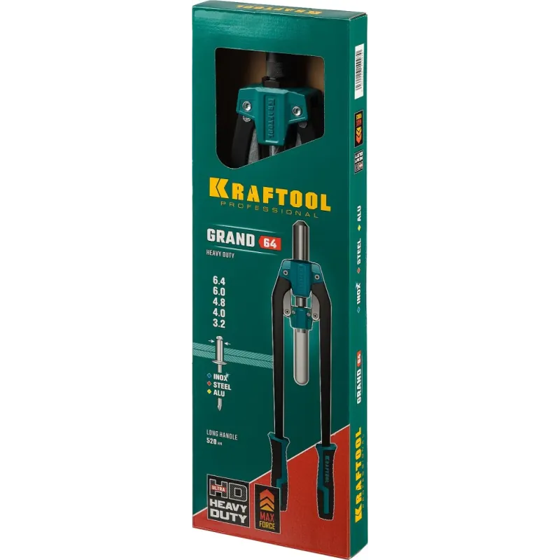 KRAFTOOL GRAND-64, 3.2 - 6.4 мм, 520 мм, усиленный двуручный заклёпочник (311791)