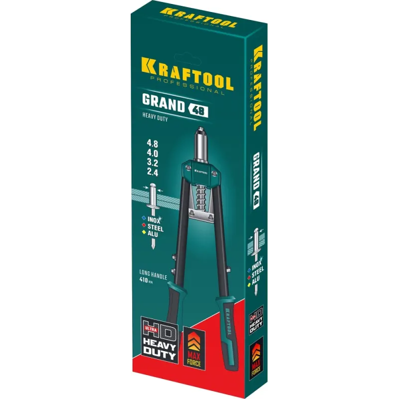 KRAFTOOL GRAND-48, 2.4 - 4.8 мм, 410 мм, усиленный двуручный заклёпочник (31175)