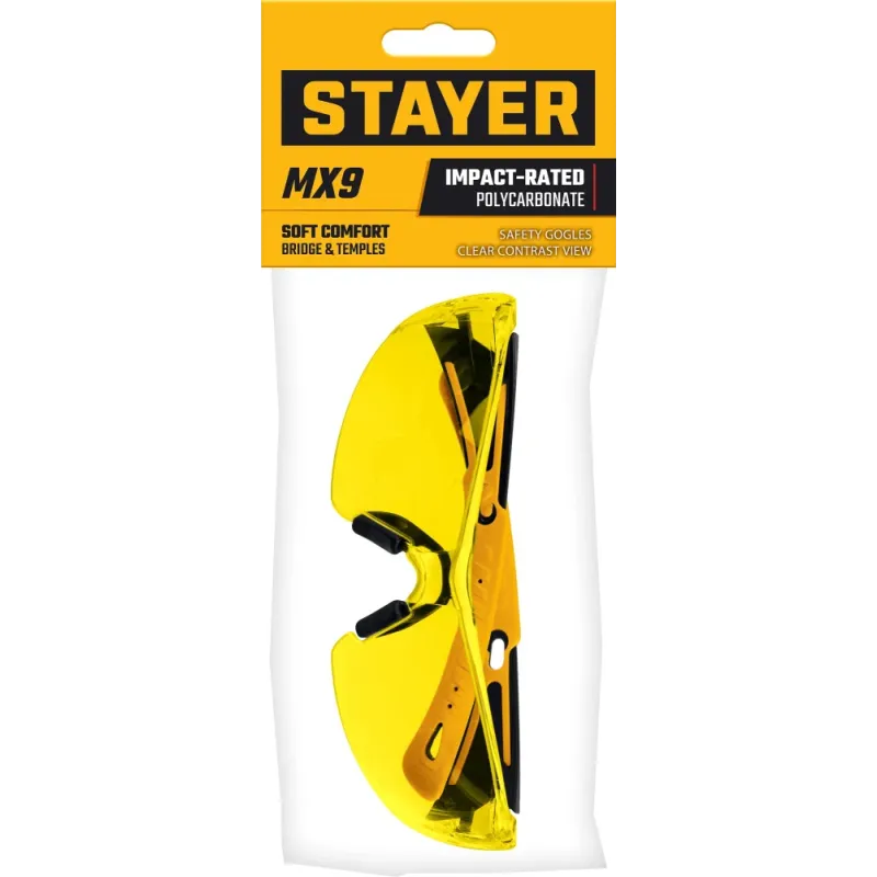 STAYER MX-9 жёлтые защитные очки, открытые, оптический класс 1 (110491)