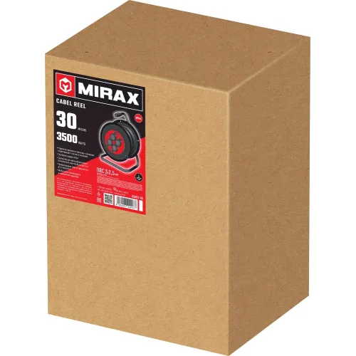MIRAX ПВС, 3 х 2.5 мм2, 30 м, 3500 Вт, IP44, силовой удлинитель на катушке (55051-30)