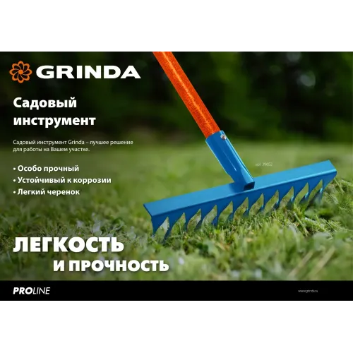 GRINDA PP-23 FIBER, 500 х 50 х 1680 мм, 23 зубца, ударопрочный пластик, фибергласовый черенок, грабли веерные пластиковые, PROLine (421815)