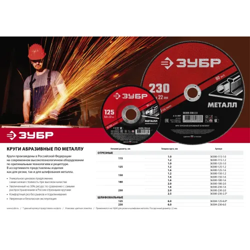 ЗУБР 125 x 1.2 х 22.2 мм, для УШМ, диск отрезной по металлу (36300-125-1.2)