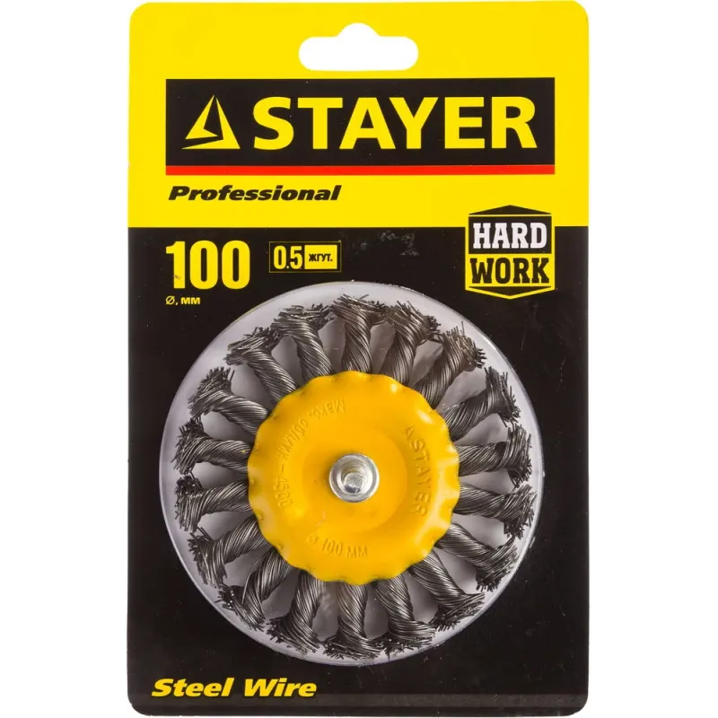 STAYER 100 мм, жгутированная стальная проволока 0.5 мм, щетка дисковая для дрели, Professional (35115-100)