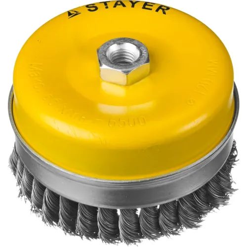 STAYER 120 мм, жгутированная стальная проволока 0.5 мм, чашечная щетка-крацовка для УШМ, Professional (35137-120)
