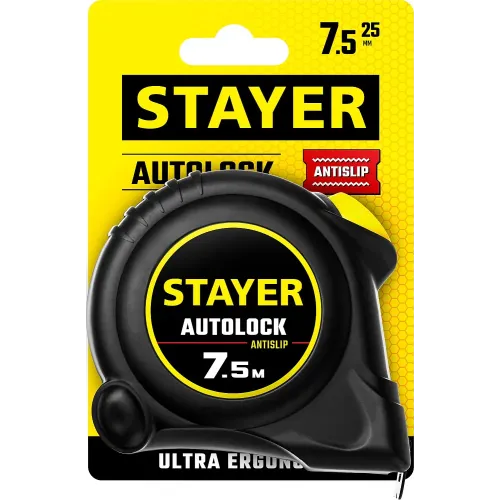 STAYER AutoLock, 7.5 м х 25 мм, рулетка с автостопом (2-34126-07-25)