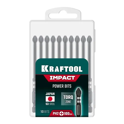 KRAFTOOL Impact PH 2, 100 мм, 10 шт, ударные биты (26191-2-100-S10)