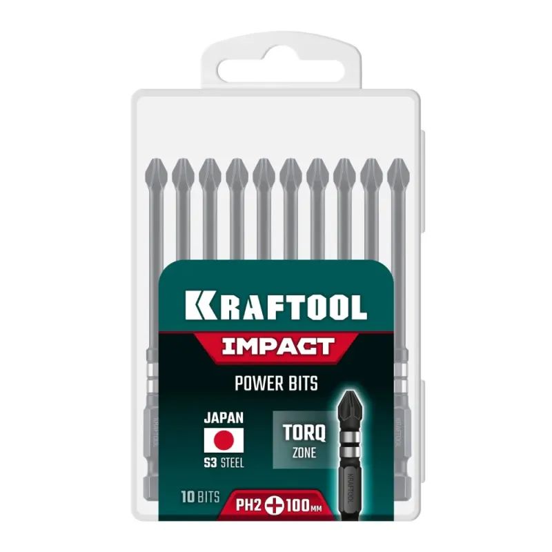 KRAFTOOL Impact PH 2, 100 мм, 10 шт, ударные биты (26191-2-100-S10)