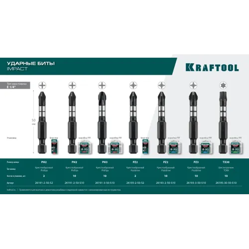 KRAFTOOL Impact TX30, 50 мм, 10 шт, ударные биты (26195-30-50-S10)