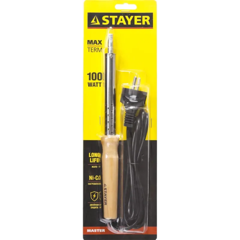 STAYER MAXTerm, 100 Вт, клин, электропаяльник с деревянной рукояткой (55310-100)