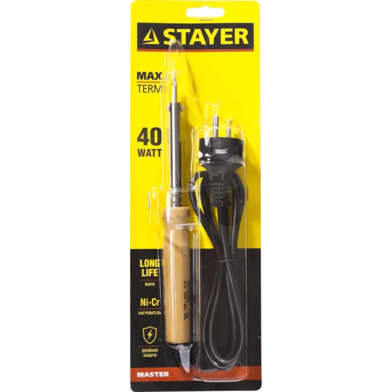 STAYER MAXTerm, 40 Вт, конус, электропаяльник с деревянной рукояткой (55310-40)