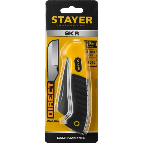STAYER прямое лезвие, монтерский складной нож, Professional (45408)