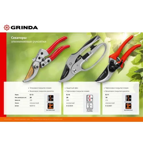 GRINDA G-15, 200 мм, стальные лезвия, храповый механизм, с эфесом, с алюминиевыми рукоятками, контактный секатор (8-423034)