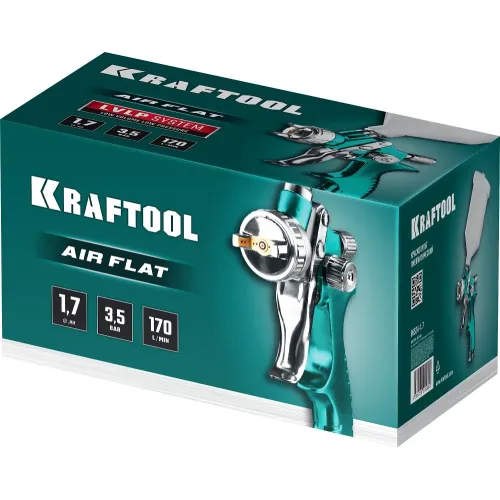 KRAFTOOL AirFlat, LVLP, 1.7 мм, пневматический краскопульт с верхним бачком (06524-1.7)