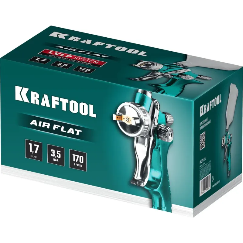 KRAFTOOL AirFlat, LVLP, 1.7 мм, пневматический краскопульт с верхним бачком (06524-1.7)