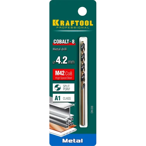 KRAFTOOL COBALT-8, 4.2 х 75 мм, сталь М42, HSS-Co(8%), сверло по металлу (29656-4.2)