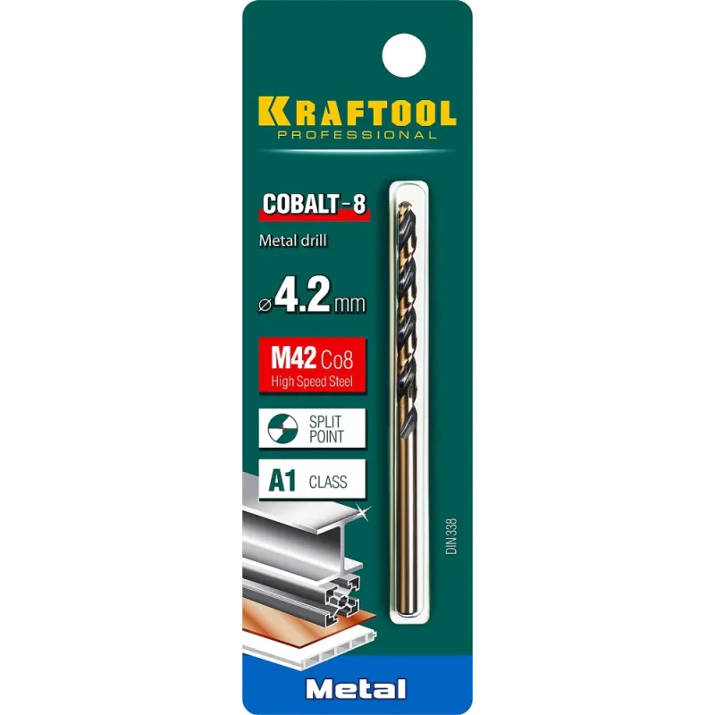 KRAFTOOL COBALT-8, 4.2 х 75 мм, сталь М42, HSS-Co(8%), сверло по металлу (29656-4.2)