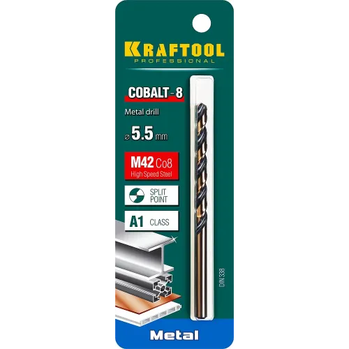 KRAFTOOL COBALT-8, 5.5 х 93 мм, сталь М42, HSS-Co(8%), сверло по металлу (29656-5.5)