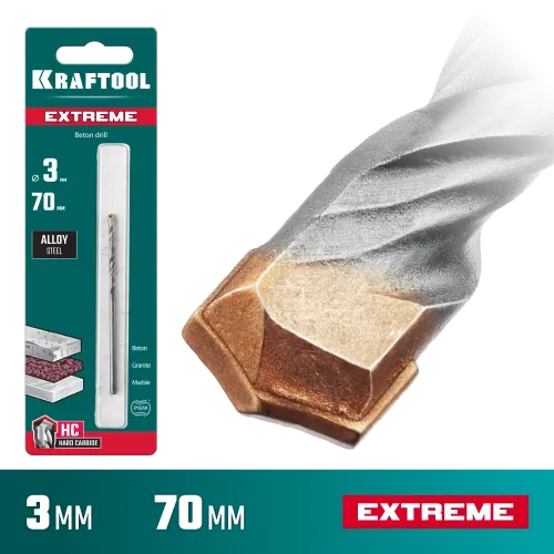 KRAFTOOL Extreme, 3 х 70 мм, цилиндр. хвостовик, сверло по бетону (29166-070-03)