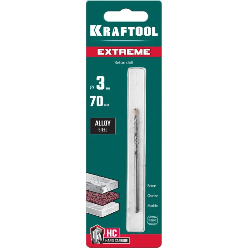 KRAFTOOL Extreme, 3 х 70 мм, цилиндр. хвостовик, сверло по бетону (29166-070-03)