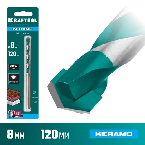 KRAFTOOL Keramo, 8 х 120 мм, тв.сплав КС, сверло по керамограниту (29175-120-8)