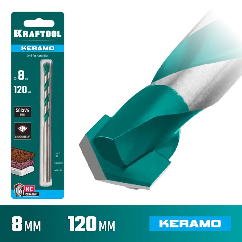 KRAFTOOL Keramo, 8 х 120 мм, тв.сплав КС, сверло по керамограниту (29175-120-8)