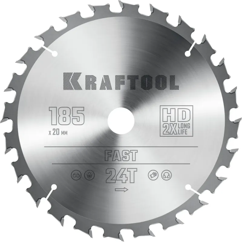 KRAFTOOL Fast, 185 х 20 мм, 24Т, пильный диск по дереву (36950-185-20)