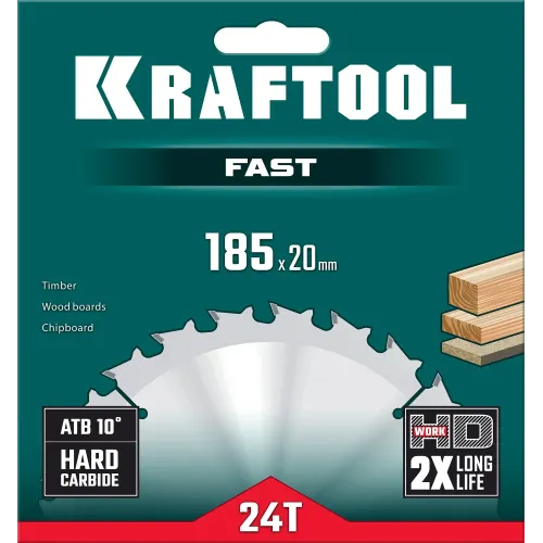 KRAFTOOL Fast, 185 х 20 мм, 24Т, пильный диск по дереву (36950-185-20)