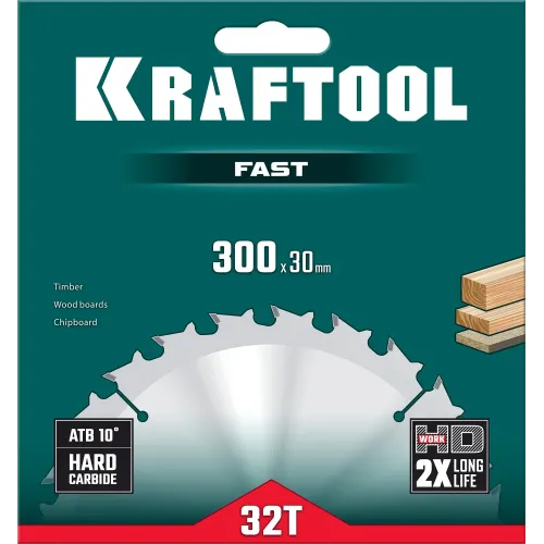 KRAFTOOL Fast, 300 х 30 мм, 32Т, пильный диск по дереву (36950-300-30)
