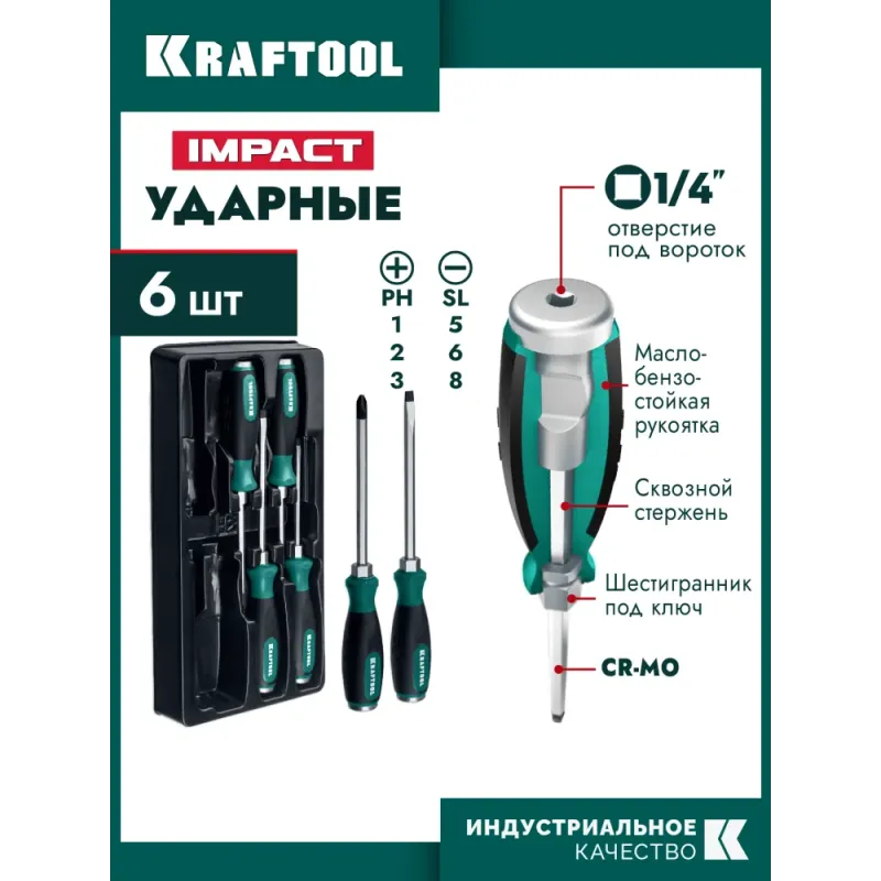 KRAFTOOL Impact, 6 шт, набор ударных отверток (25025)