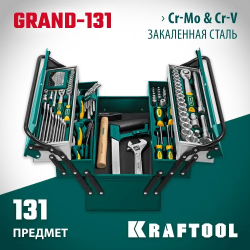 KRAFTOOL GRAND-131, 131 предм., (1/2″+1/4″), универсальный набор инструмента (27978-H131)