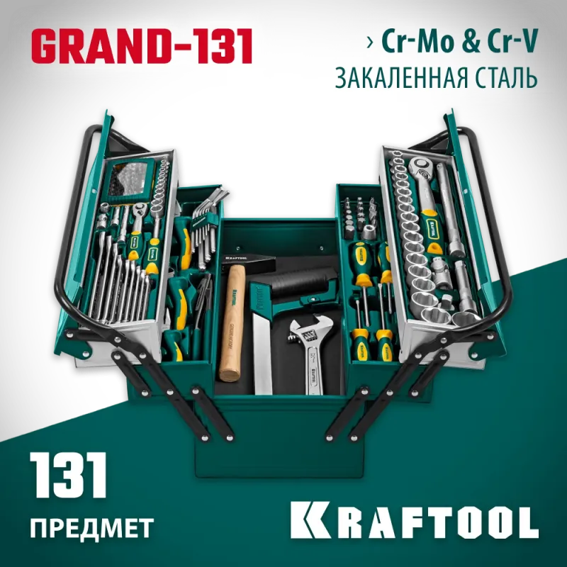 KRAFTOOL GRAND-131, 131 предм., (1/2″+1/4″), универсальный набор инструмента (27978-H131)