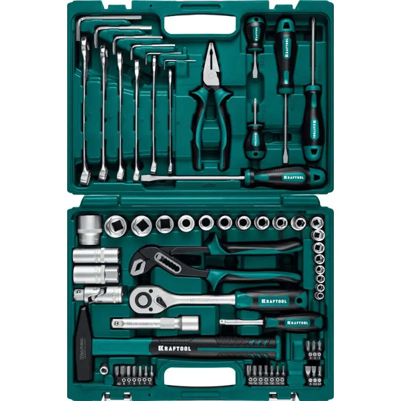 KRAFTOOL EXTREM-66, 66 предм., (1/2″+1/4″), универсальный набор инструмента (27976-H66)