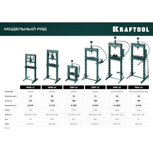 KRAFTOOL PMW-20, 20 т, гидравлический пресс с домкратом и возвратными пружинами (43470-20)