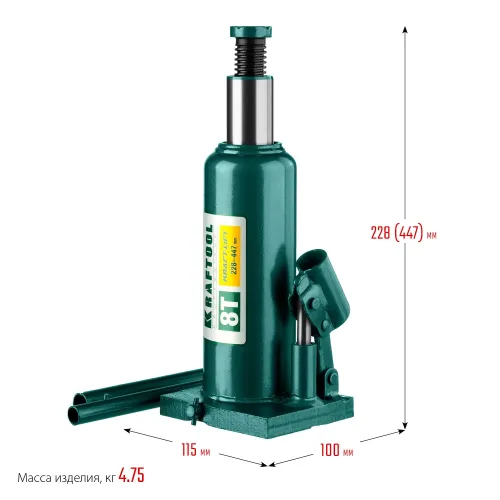 KRAFTOOL KRAFT-LIFT, 8 т, 230 - 457 мм, бутылочный гидравлический домкрат (43462-8)